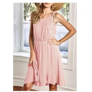 🆕Blush-Pink Tie-Strap Tulip-Hem Blouson Dress S🆕